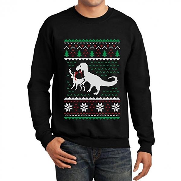 T-Rex Eating Reindeer Ugly Christmas Sweater - Walyou