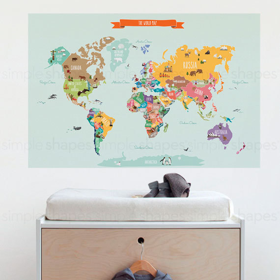 Map of the World Wall Decal Walyou