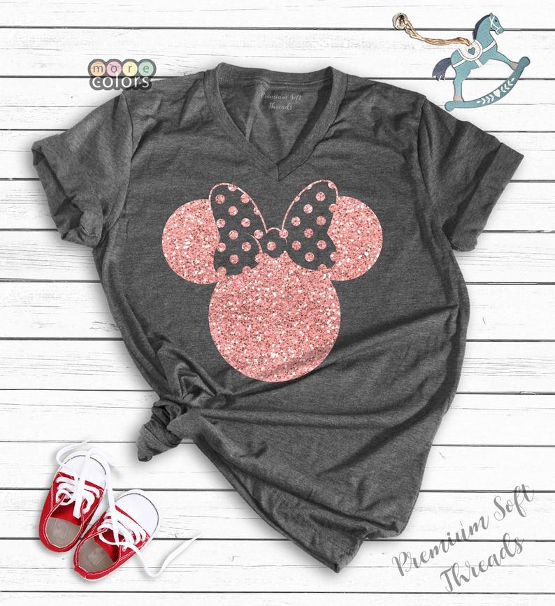 Glitter Rose Gold Minnie Shirt - Walyou