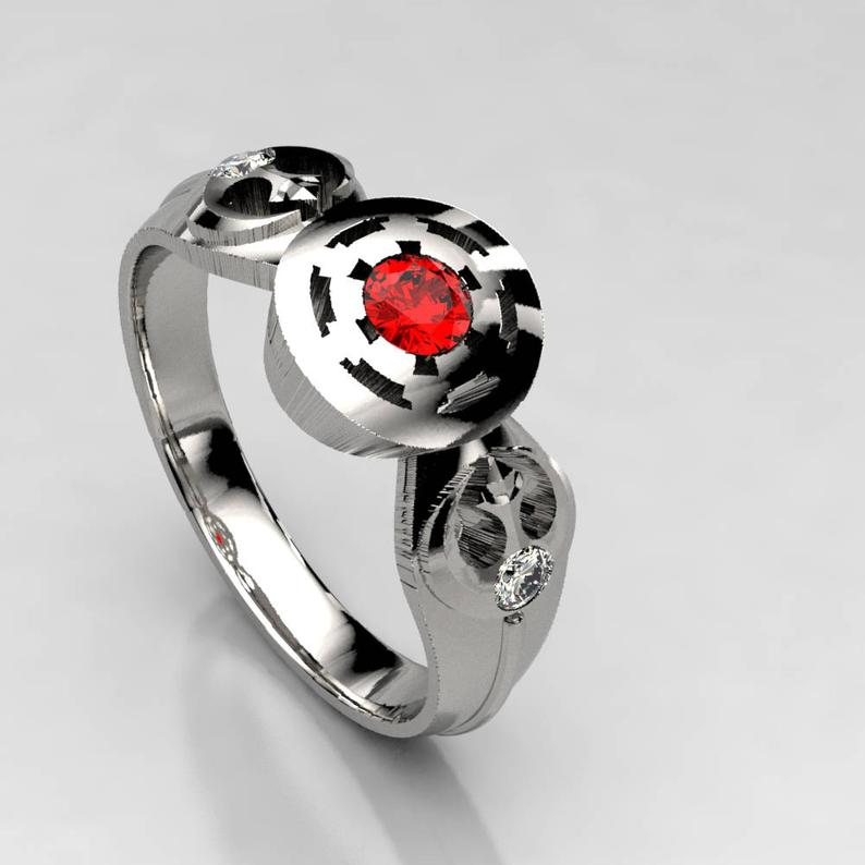 Star Wars Empire Inspired Engagement Ring With Ruby & Moissanite - Walyou