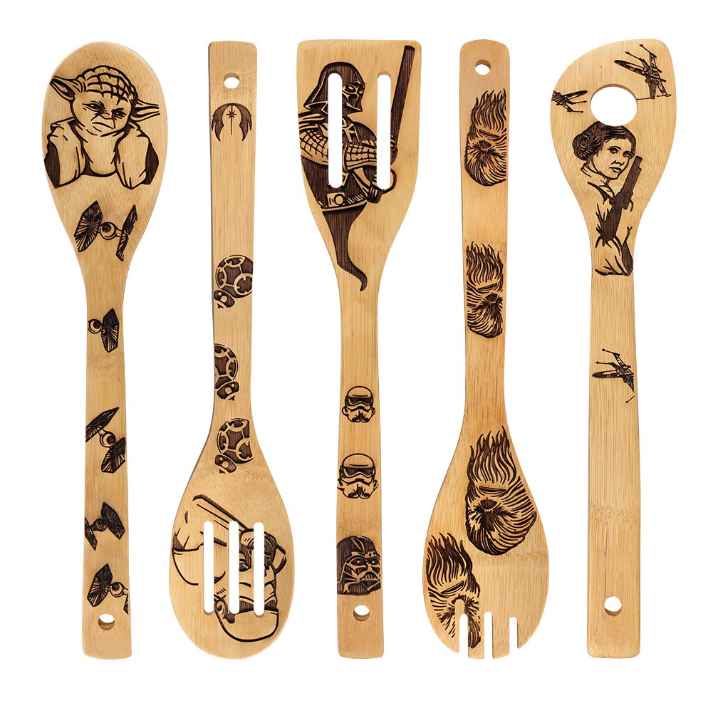 15 Best Star Wars Kitchen Gadgets And Accessories Walyou   Star War Burned Wooden Spoons Utensil Set 